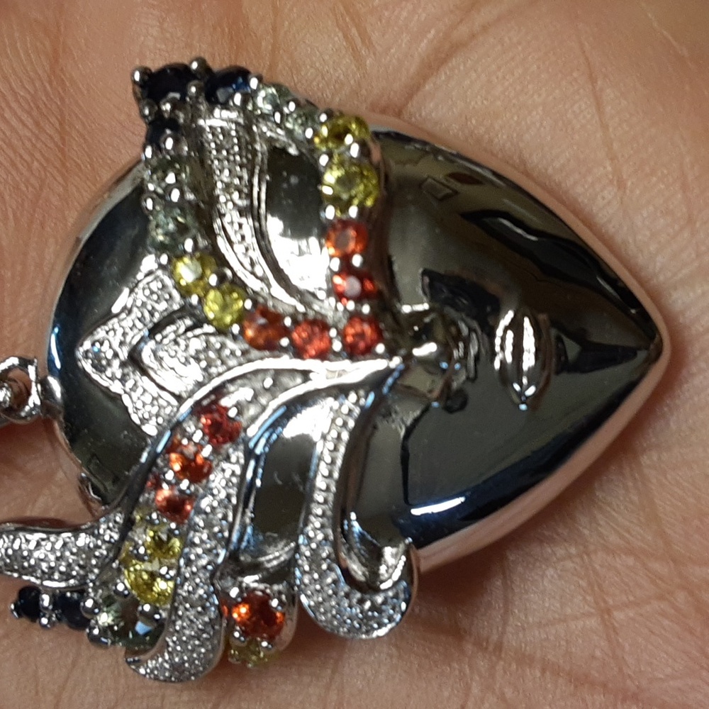925 Genuine Multi Sapphire Mask Pendant with Chain. FIRM. - Picture 12 of 13